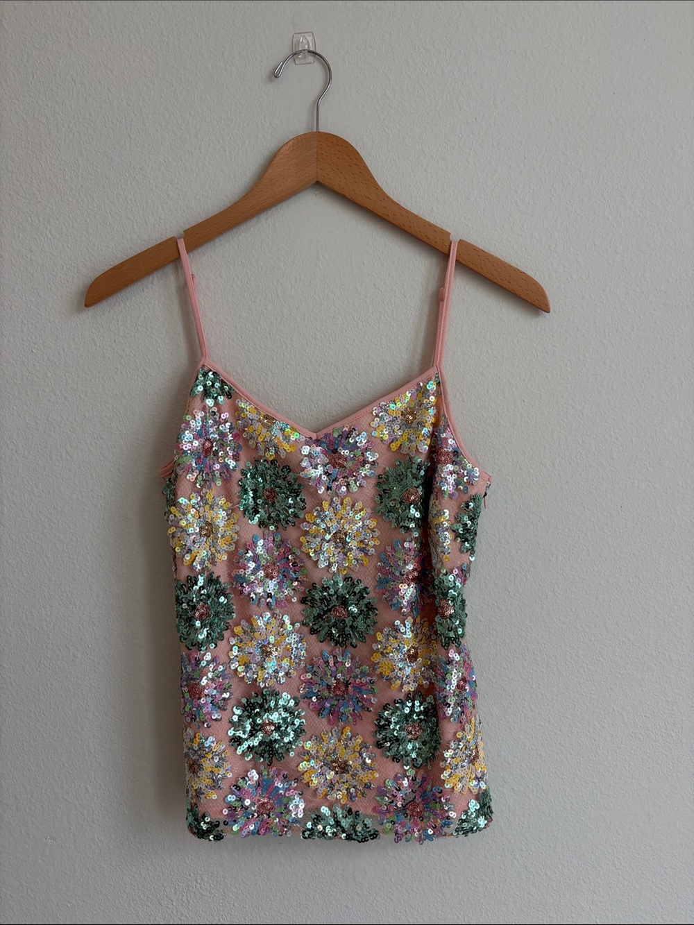 Anthropologie Pink Sequin Floral Tank Top